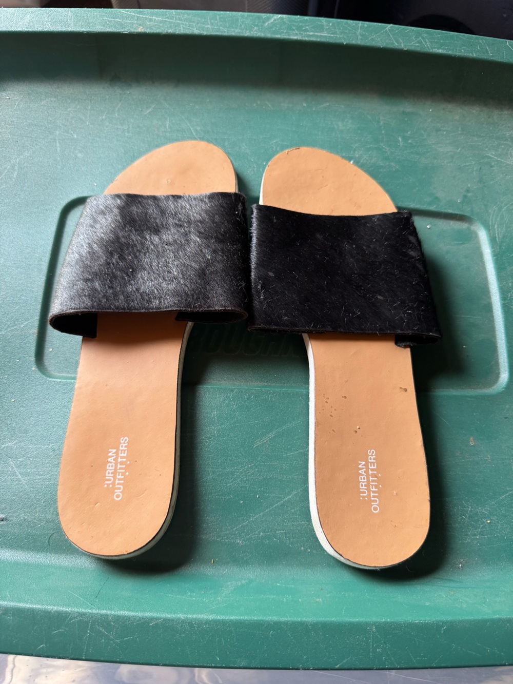 Urban Outfitters Black Hair-On Slide Sandals with Tan Footbed